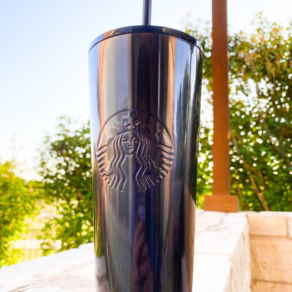 Metallic Silver to Black Glitter Starbucks Tumbler